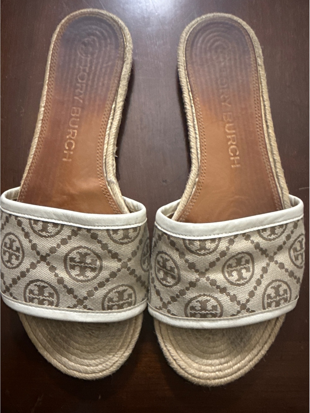Tory Burch T Monogram Jacquard Espadrille Slides Hazel Cream Sandal Women’s 10